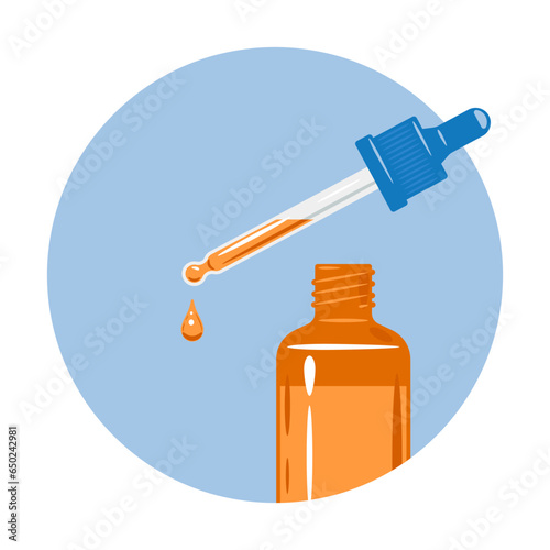 The medicine is in a bottle with a pipette. Vector illustration on a white background.