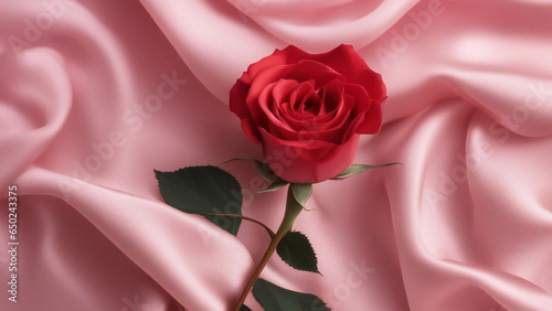 a red rose on the pink silk background