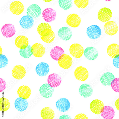 Seamless polka dot pattern, colored pencils.