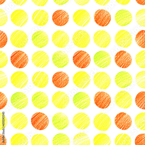 Seamless polka dot pattern, colored pencils.