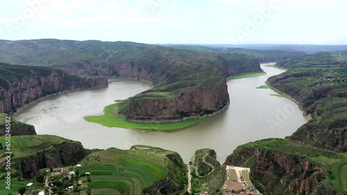 Aerial photo of the Yellow River Grand Canyon in Hohhot City, China.
