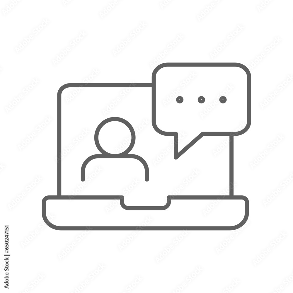 Webinar online class outline icon. Online meeting education. Virtual learning course. Teacher talking on class streaming player. Editable stroke vector illustration Design Webinar online class outline icon. Online meeting education. Virtual learning course. Teacher talking on class streaming player. Editable stroke vector illustration Design
