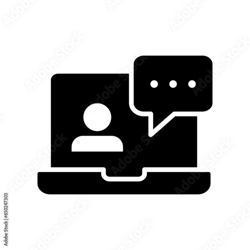 Webinar online class solid icon. Online meeting education. Virtual learning course. Teacher talking on class streaming player. Flat pictogram vector illustration Design