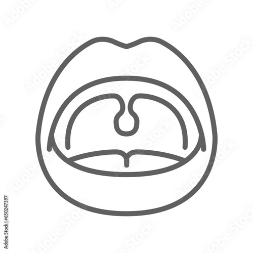 Open mouth line icon. lips and tonsils in oral cavity. Human Internal organ anatomy. Inner Body part. Medical sore throat Editable stroke. Vector illustration. Design