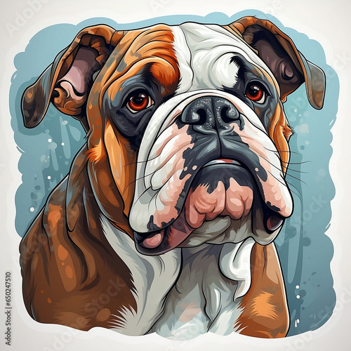 sticker design illustration of English Bulldog face on white background