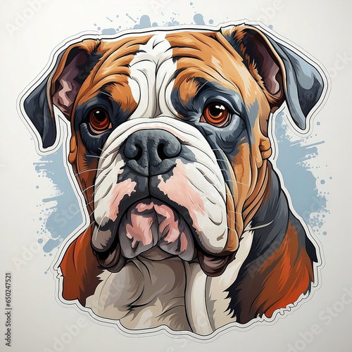 sticker design illustration of English Bulldog face on white background