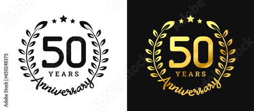 Anniversary 50 gold numbers. Minimalist design template, modern, elegant celebrating anniversary event. label, vector, sign, illustration, banner, symbol, icon, design, sticker, tag, badge, element
