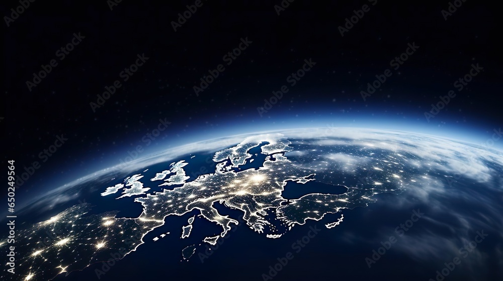 Obraz premium Europe at night from space city lights elements from