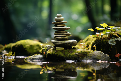 Generative AI image of person meditating enjoying nature calmness