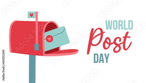 Post Day banner with post box mail box design vector illustration, World Post Day