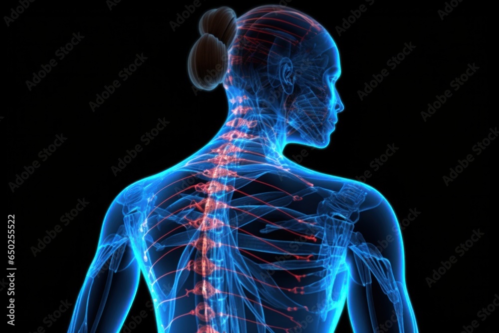 Pain highlighted in blue and red in persons body. Medical concept with areas of pain Pain highlighted in blue and red in persons body. Medical concept with areas of pain