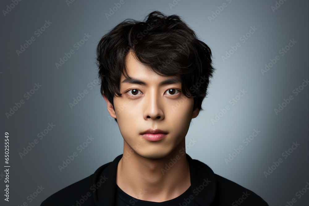 Photo portrait of handsome nice asian man smiling and looking camera generative AI Photo portrait of handsome nice asian man smiling and looking camera generative AI