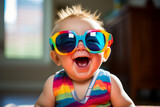 Image photo of joyful happy sunny kid in big trendy vibrant sunglasses generative AI concept