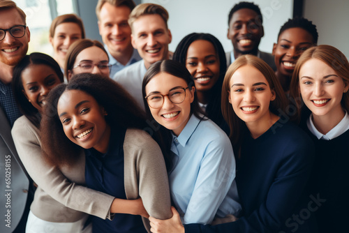 diverse group of professionals hugging, belonging concept photo