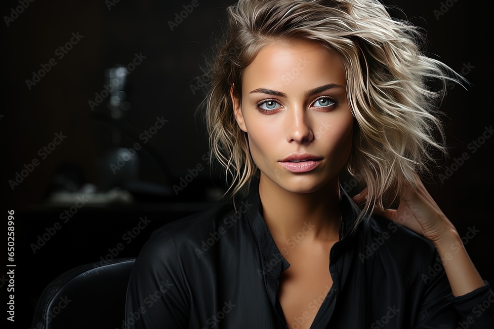 A professional model showcases her poise and style while preparing for an upcoming scene in the fashion world A professional model showcases her poise and style while preparing for an upcoming scene in the fashion world