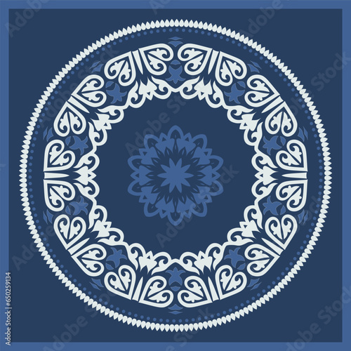 Round Frame, workpiece for your design. Ornamental elements and motifs of Kazakh, Kyrgyz, Uzbek, national Asian decor for plate, textile and print design. Circle frame. Vector.