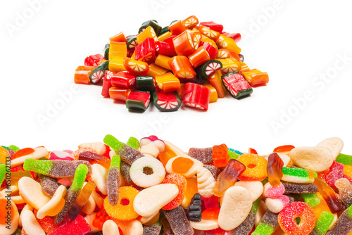 Assorted gummy candies. Top view. Jelly sweets.