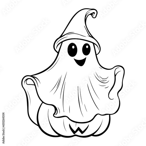 Halloween ghost line art for coloring book page. Line art design for kids