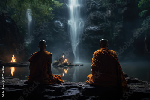 Buddhist monks meditate to calm the mind