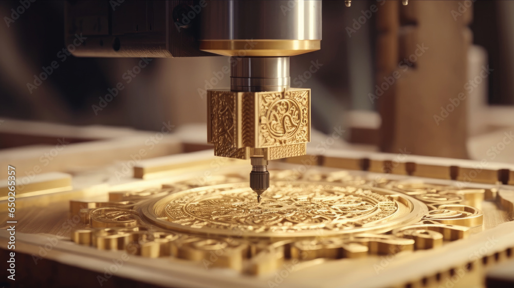 Close - up view of a CNC machine carving wood