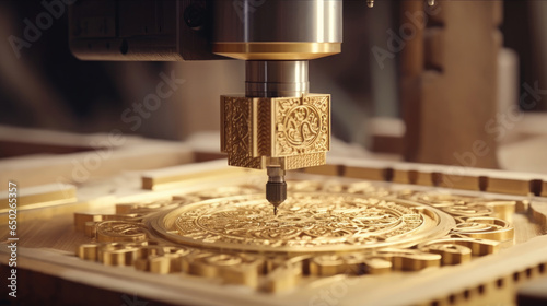 Close - up view of a CNC machine carving wood