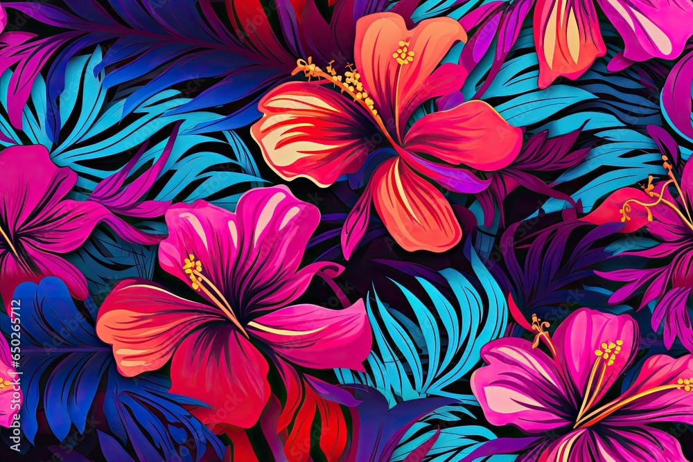 Vaporwave Floral Pattern. Floral Background. Generative AI Vaporwave Floral Pattern. Floral Background. Generative AI