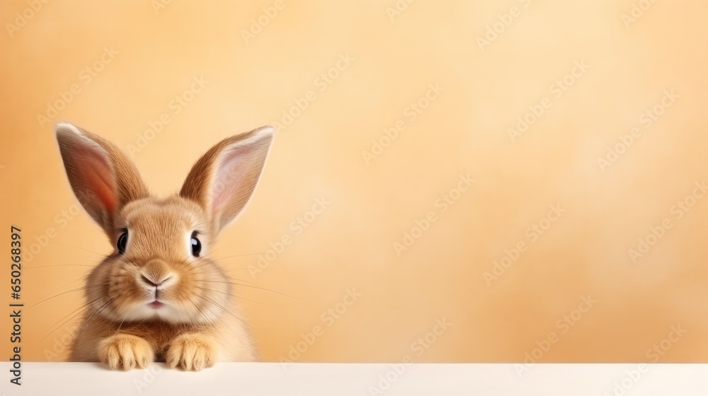 Obraz premium cute animal pet rabbit or bunny white color smiling and laughing isolated with copy space for easter background, rabbit, animal, pet, cute, fur, ear, mammal, background, celebration, generate by AI