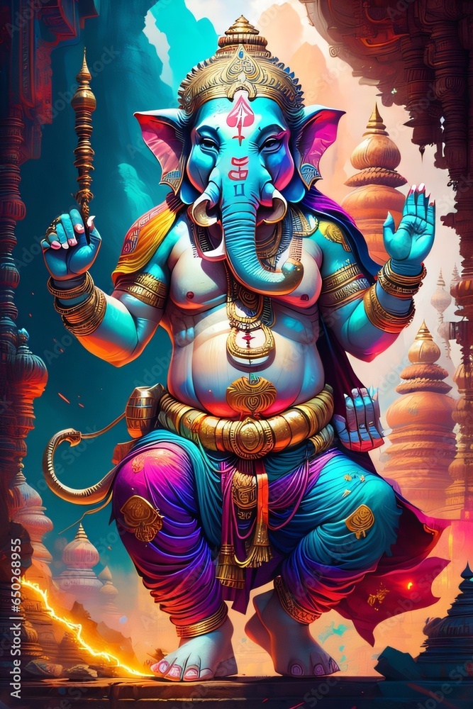 Fototapeta premium Illustration of Ganesha made with Generative AI