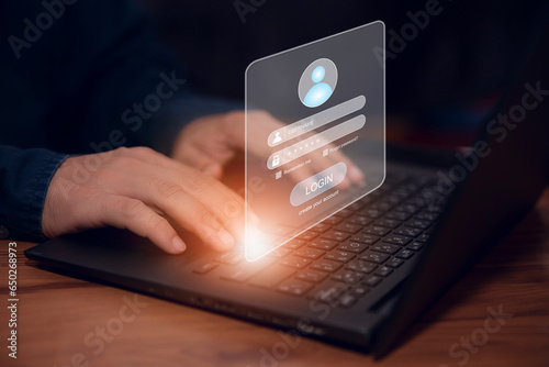 Login protection concept and secure internet access Businessman using laptop internet network for data protection The importance of secure login and data protection in the digital world