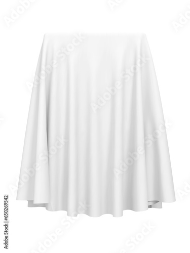 White fabric covering a cube or rectangular shape. Can be used as a stand for product display, draped table. Png clipart isolated cut out on transparent background