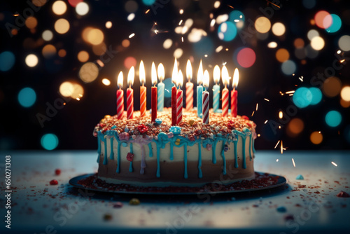 birthday cake on bokeh background