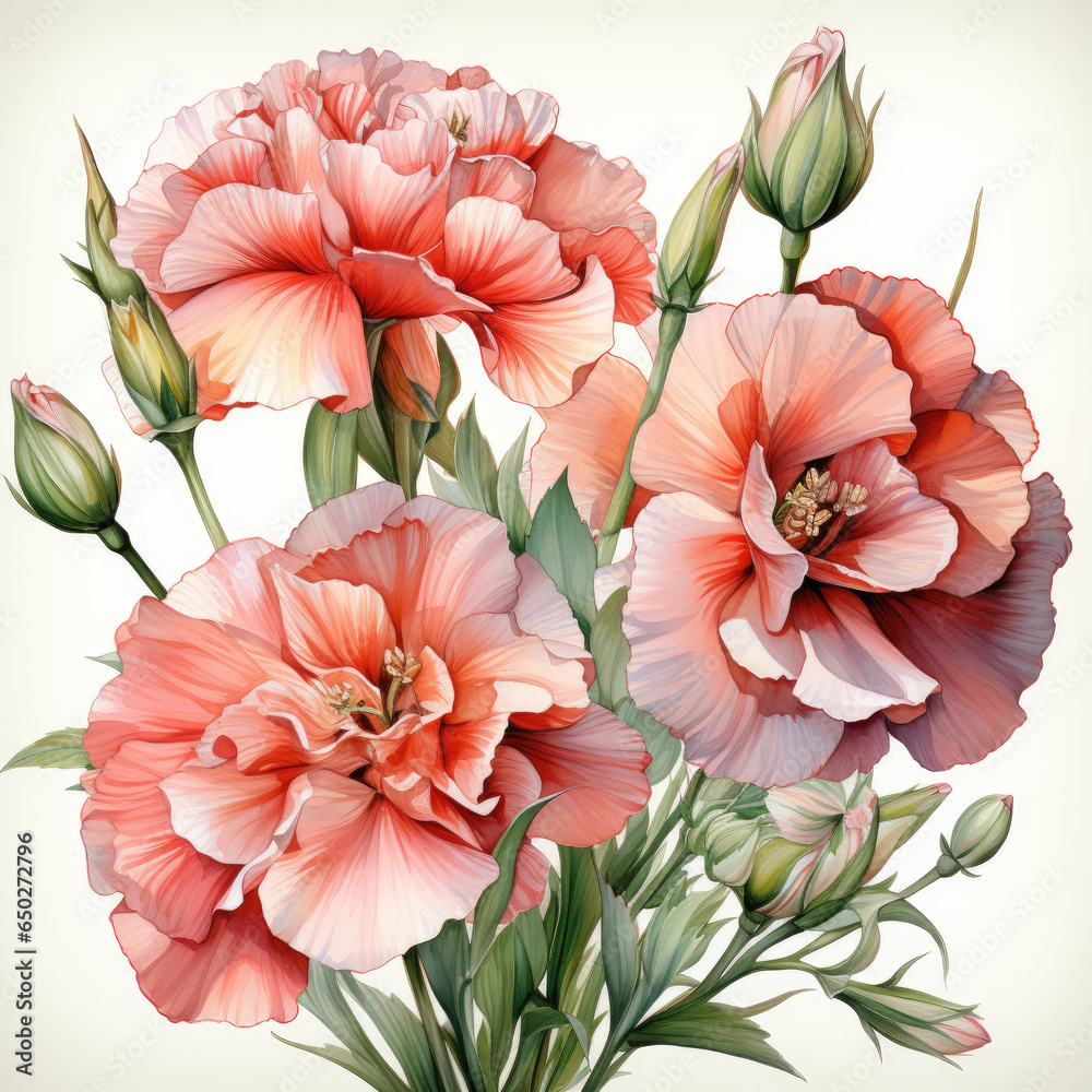 watercolor Carnation clipart, Generative Ai watercolor Carnation clipart, Generative Ai