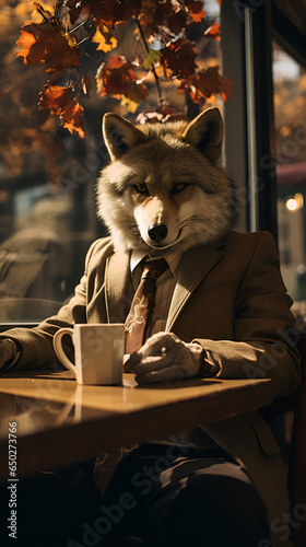 Artistic Photo of a Business Man with a Wolf Head, Generative AI