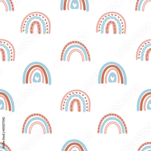 Rainbow hand drawn boho style seamless pattern