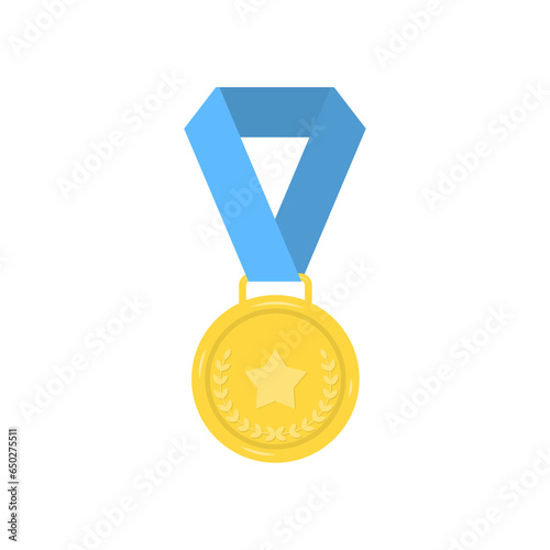 Golden award with ribbon and star flat vector illustration