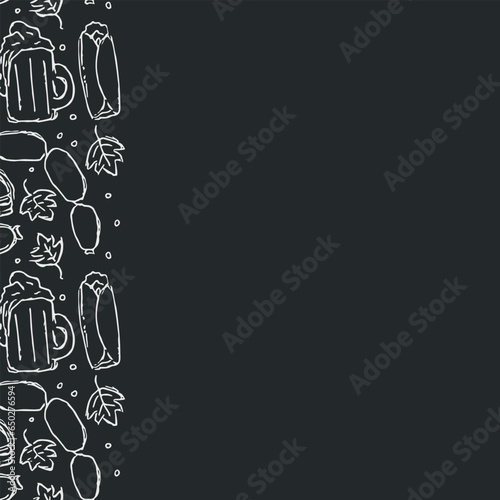 Oktoberfest frame with place for text. Doodle oktoberfest background with beer and meet.