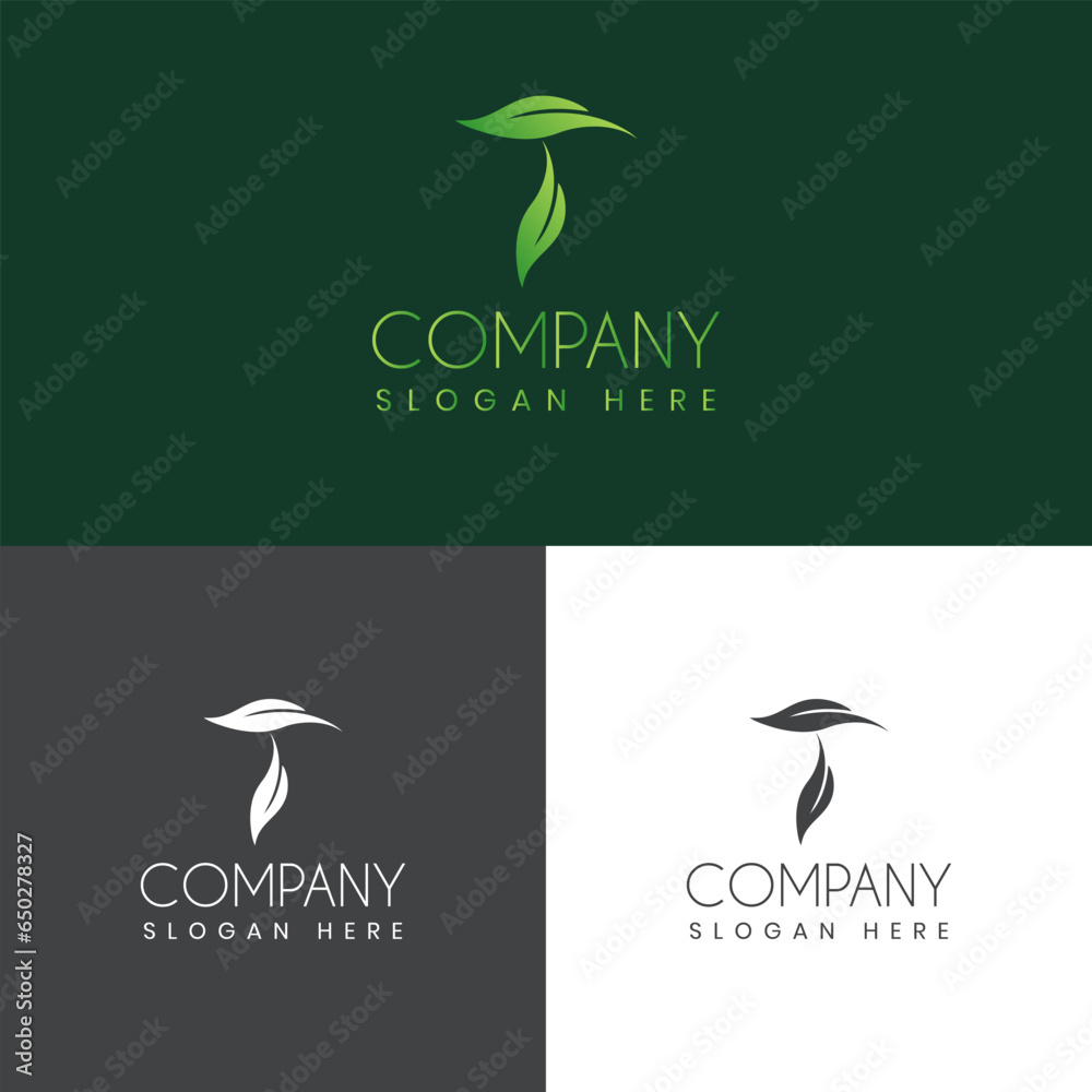 t letter with leaf creative logo design vector stock illustration Stock ...