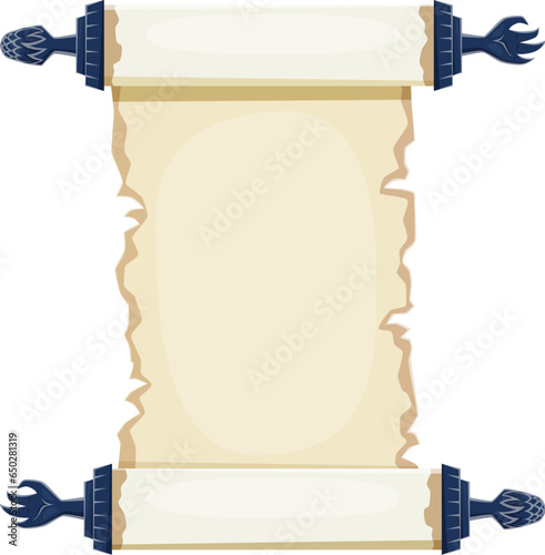 Halloween vintage manuscript scroll, blank weathered and mysterious, beckoning creativity for ancient incantations and ghostly tales. Isolated cartoon vector relic from era of enchantment and mystery
