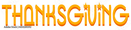 Happy Thanksgiving lettering - orange color, embossed tubular font with stars, transparent background, holiday party design, vector project