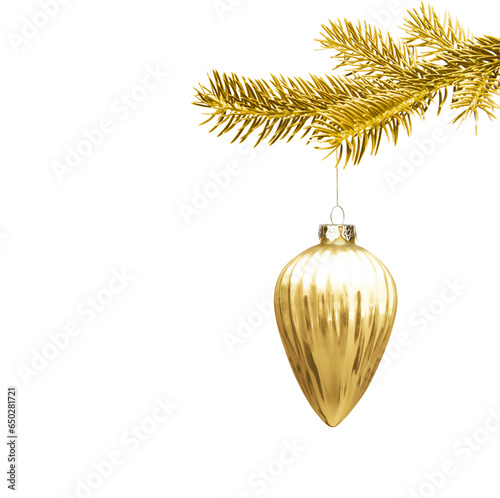 Goldene Weihnachtskugeln freigestellt vor weissem Hintergrund
