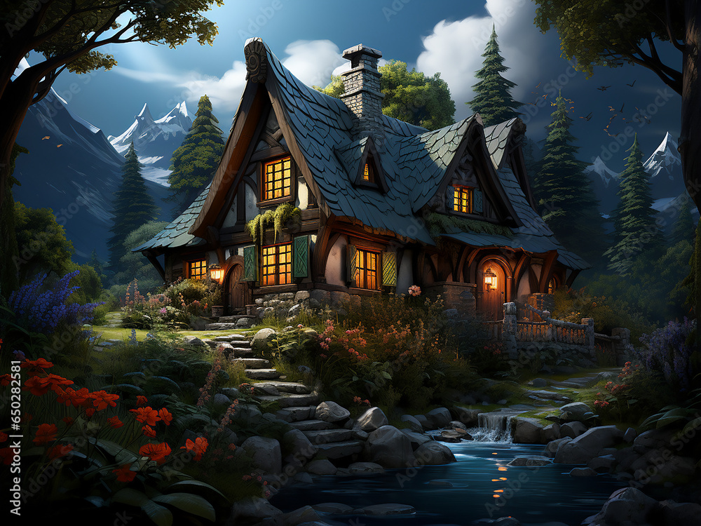 Obraz premium Decorated Halloween cabin for a spooky night. AI Generation.