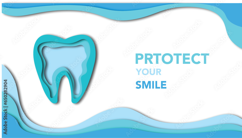 Creative papercut style for dentist ,banner presenting tooth w8th blue color grade Creative papercut style for dentist ,banner presenting tooth w8th blue color grade