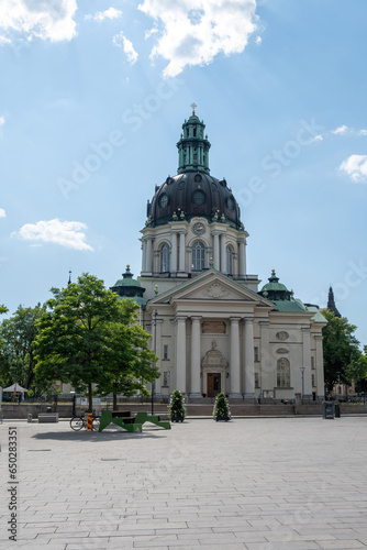 Sweden Stockholm, Gustaf Vasa Church with paved yard. Gustaf Vasa Kyrka, Cathedral Temple. photo