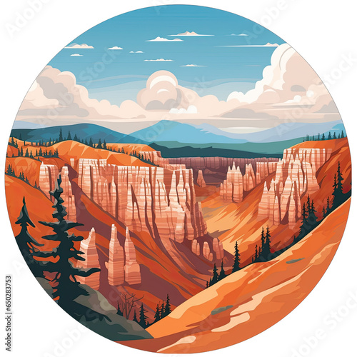 Fotografie, Tablou Bryce Canyon National Park circular badge style illustration