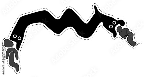 Two-headed snake devouring two humanoid figure