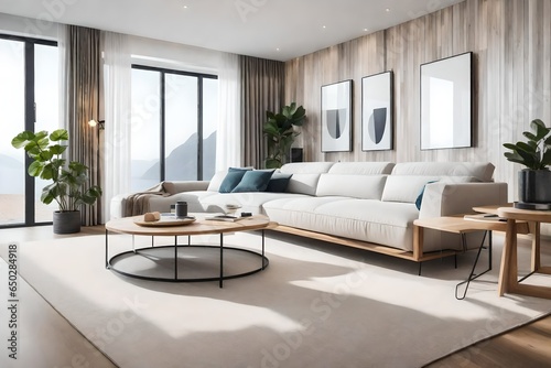 a modern, minimalist living room with a touch of Scandinavian warmth.  © ZUBI CREATIONS
