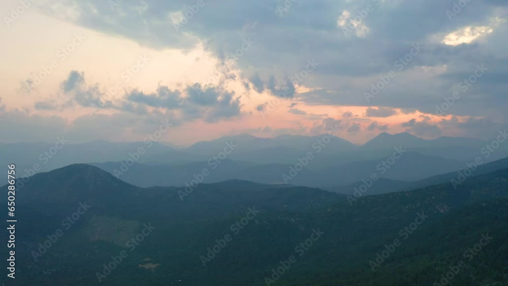Aerial drone shot of green mountainous landscape against clear sky on a sunny day.Antalya, Turkey. Aerial drone shot of green mountainous landscape against clear sky on a sunny day.Antalya, Turkey.
