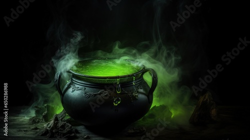 A pot with a green liquid inside of it