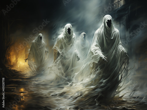Halloween's past ghostly presence. AI Generation. © Llama-World-studio