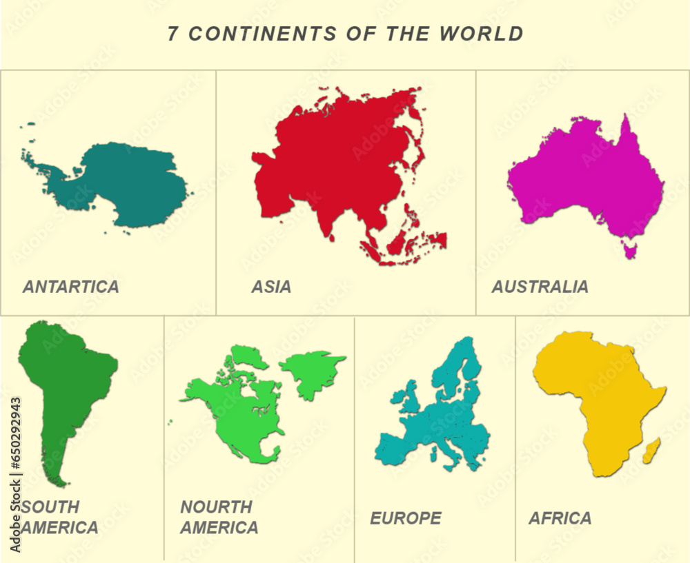 seven continents of the world hand drawing ilustration vector